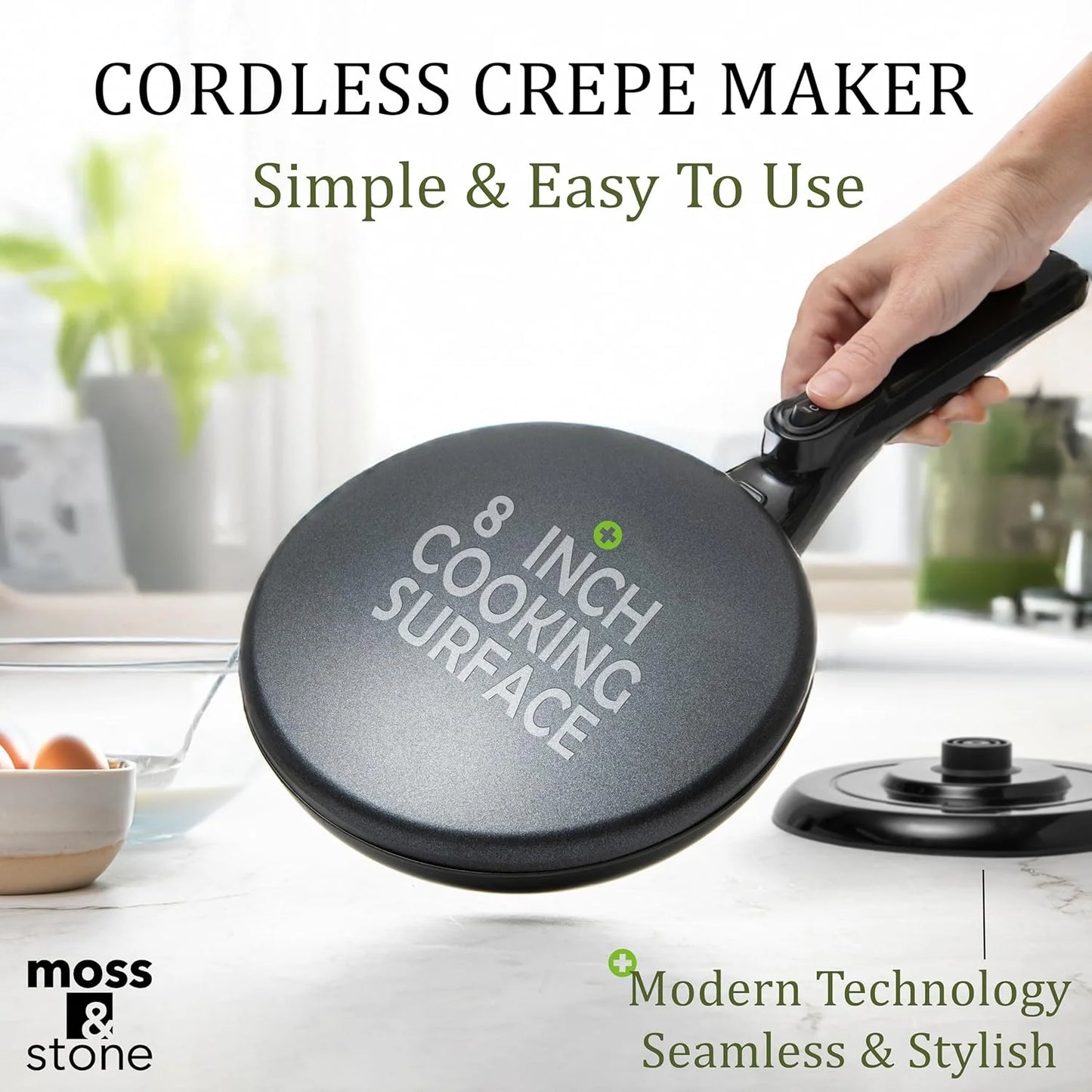 8 in Cordless Electric Crepe Maker Auto Off, Dual Temperature