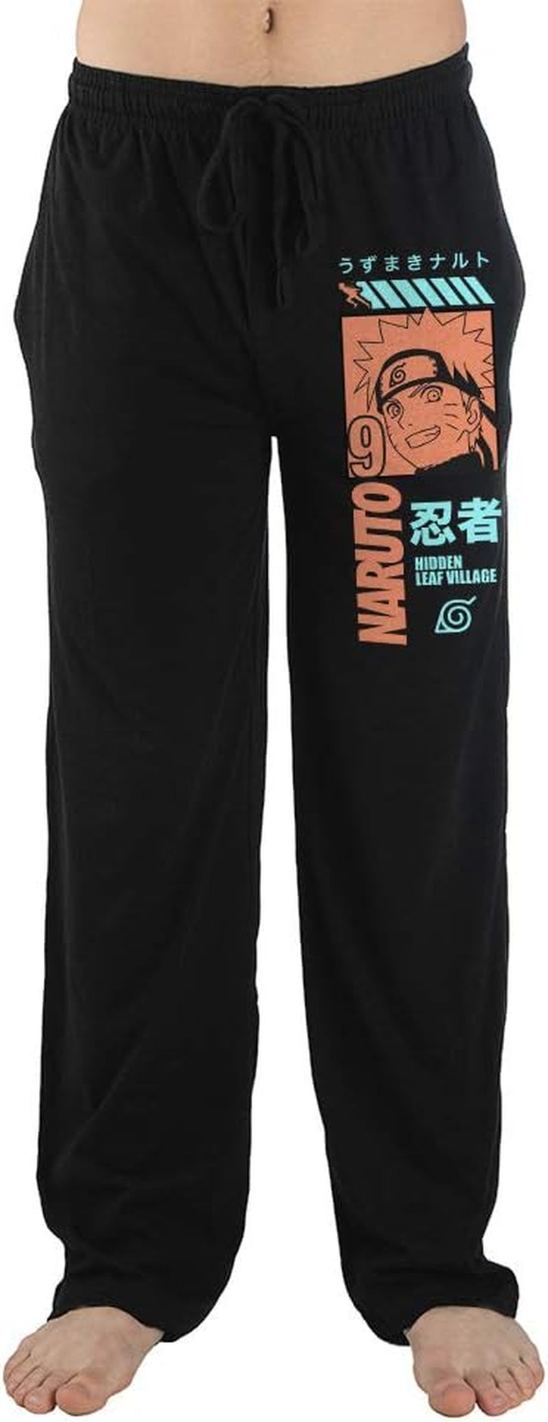 Naruto Anime Cartoon Character Mens Black Sleep Pajama Pants