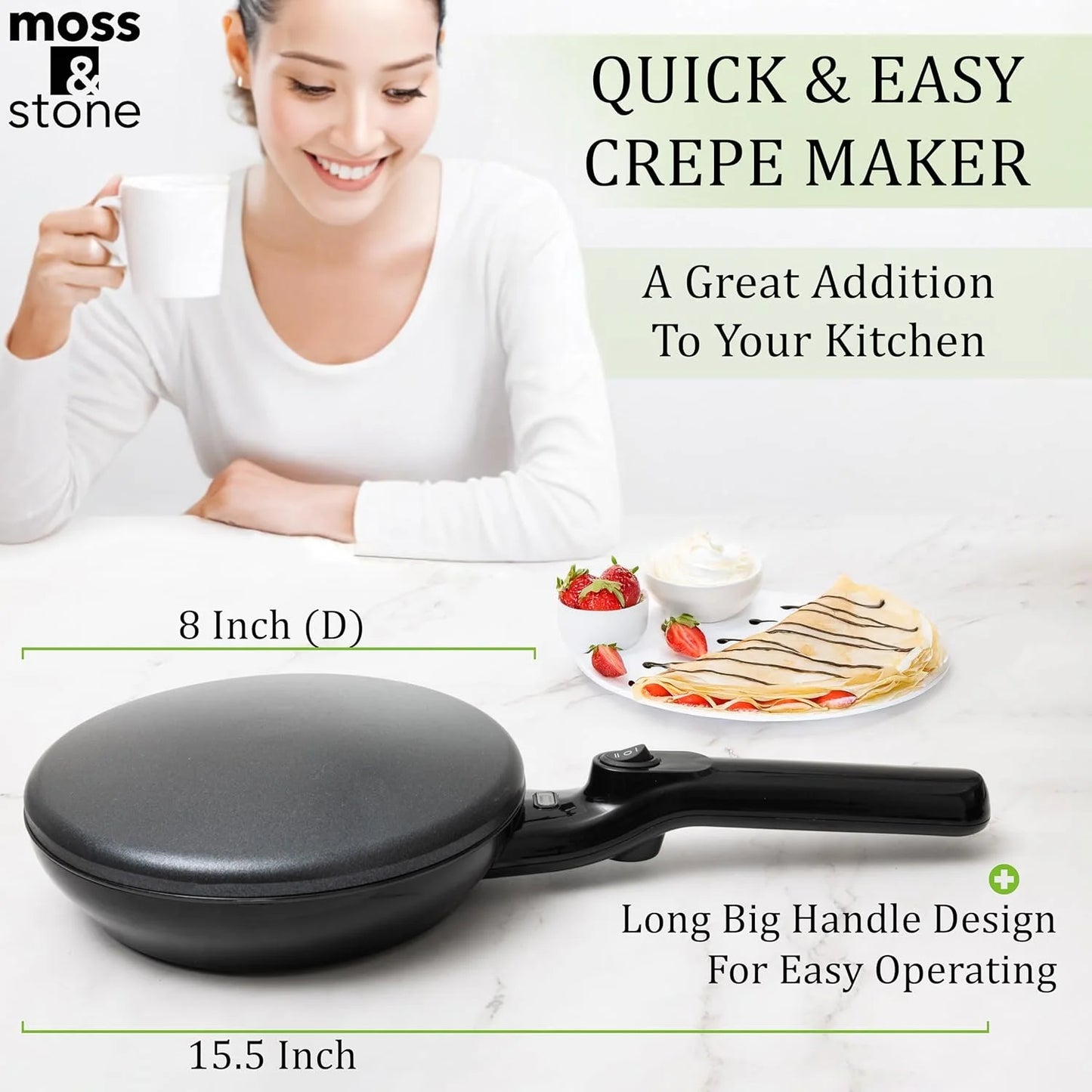 8 in Cordless Electric Crepe Maker Auto Off, Dual Temperature