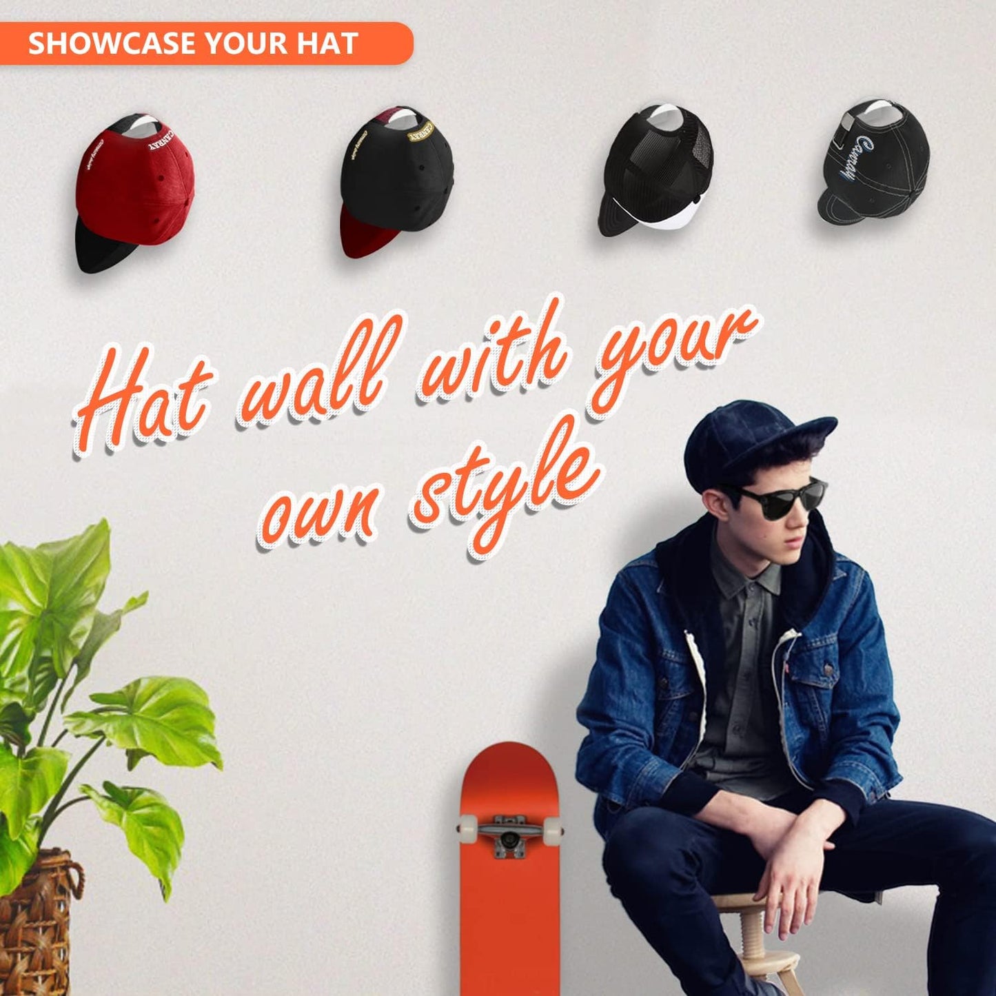 20-Pack Hat Hooks for Wall - Adhesive Hat Rack for Baseball Caps, Cap Organizer Holder | No Drilling | Stick on | (White)