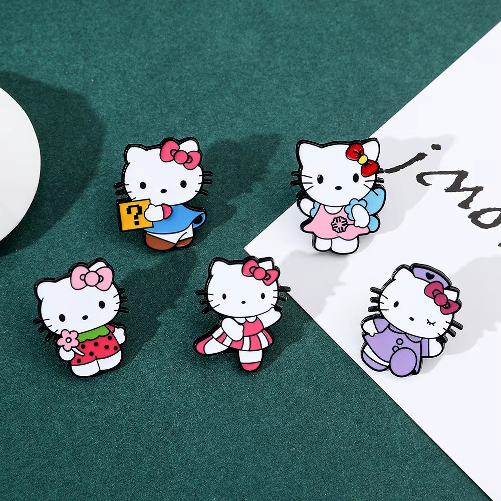Anime Sanrio Kawaii Hello Kitty Brooch Creativity Metal Badge Cute Cartoon Badge Versatile Accessories Clothing Bag Decorate