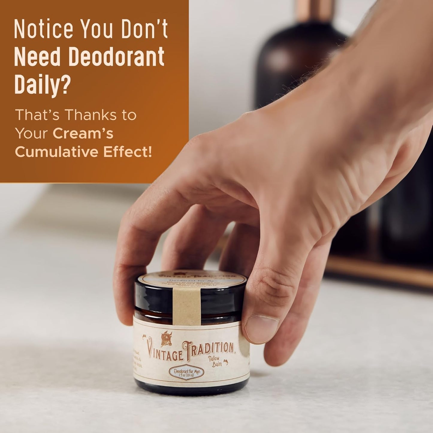 Beef Tallow Mens Natural Deodorant – 2 Fl. Oz. Travel Size Deodorant with Olive Oil, Fir Tree and Thyme Essential Oil Blend – Aluminum- and Chemical-Free Underarm Balm