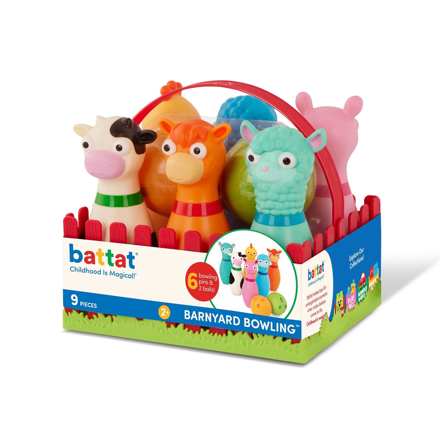Barnyard Bowling Set with 6 Farm Animal Pins 2 Balls, Toddler and Preschool Toys