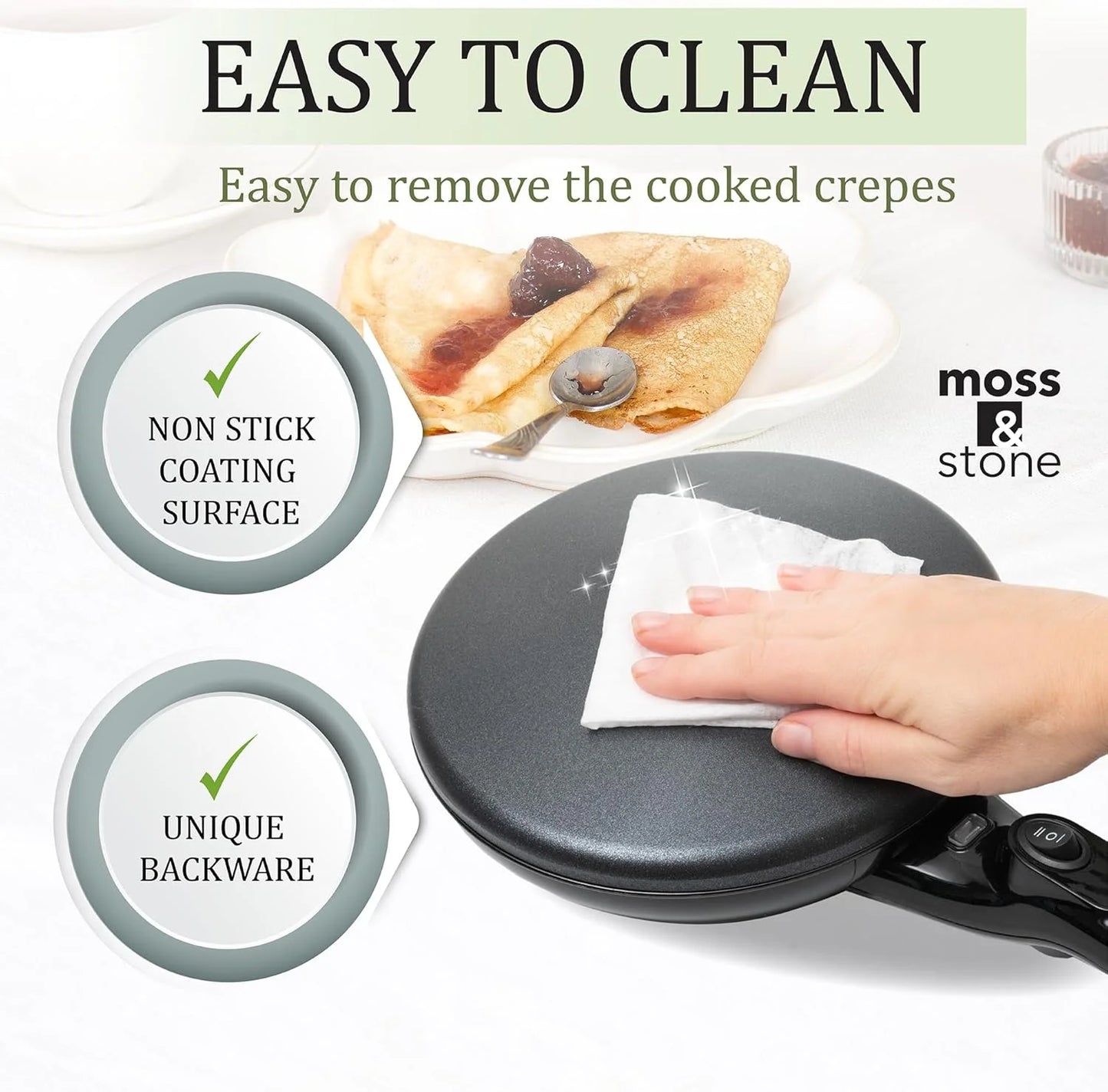 8 in Cordless Electric Crepe Maker Auto Off, Dual Temperature
