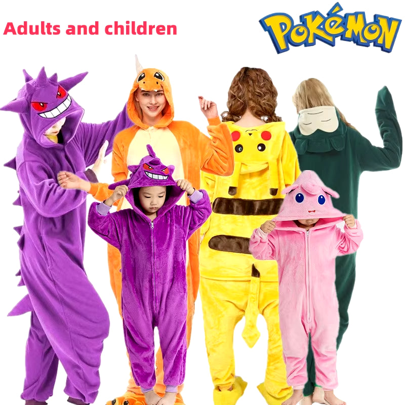 New Pokemon Gengar Snorlax Costume Adult for Adolescent Clothing Pika Halloween Cosplay Adult Full Body Pijama Christmas Anime