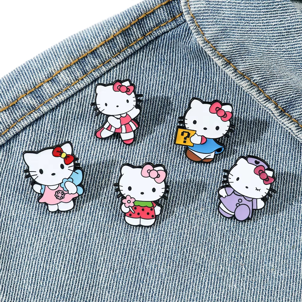 Anime Sanrio Kawaii Hello Kitty Brooch Creativity Metal Badge Cute Cartoon Badge Versatile Accessories Clothing Bag Decorate
