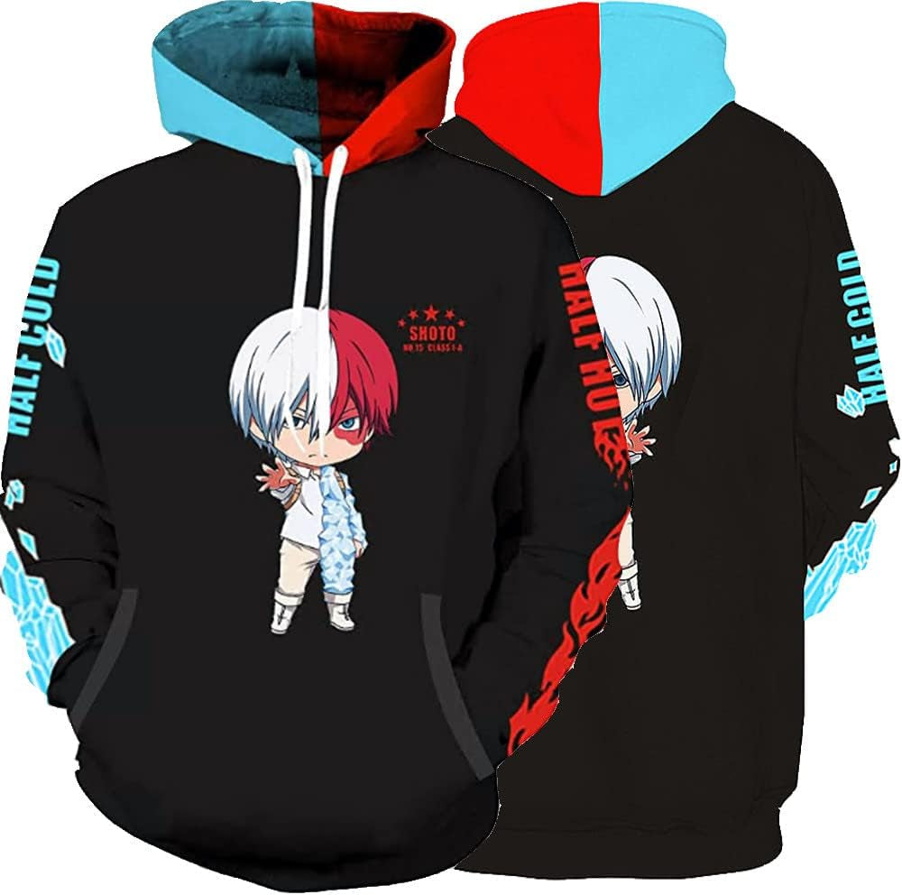 3D Hoodie Boku No Hero Academia My Hero Academia Izuku Midoriya Hoodie Cosplay Costume Training Shirt Unisex, a Great Gift for Kids. (Black, XXL)