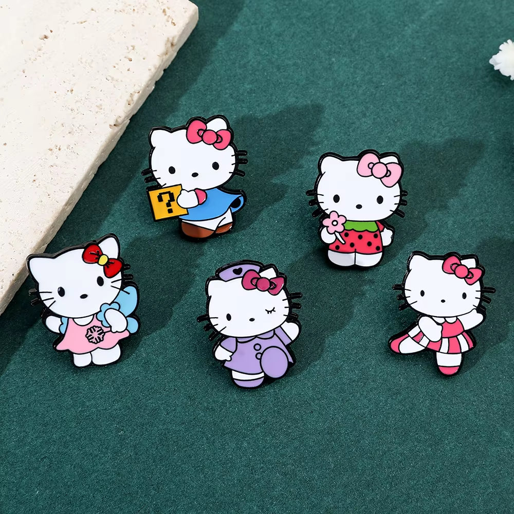 Anime Sanrio Kawaii Hello Kitty Brooch Creativity Metal Badge Cute Cartoon Badge Versatile Accessories Clothing Bag Decorate