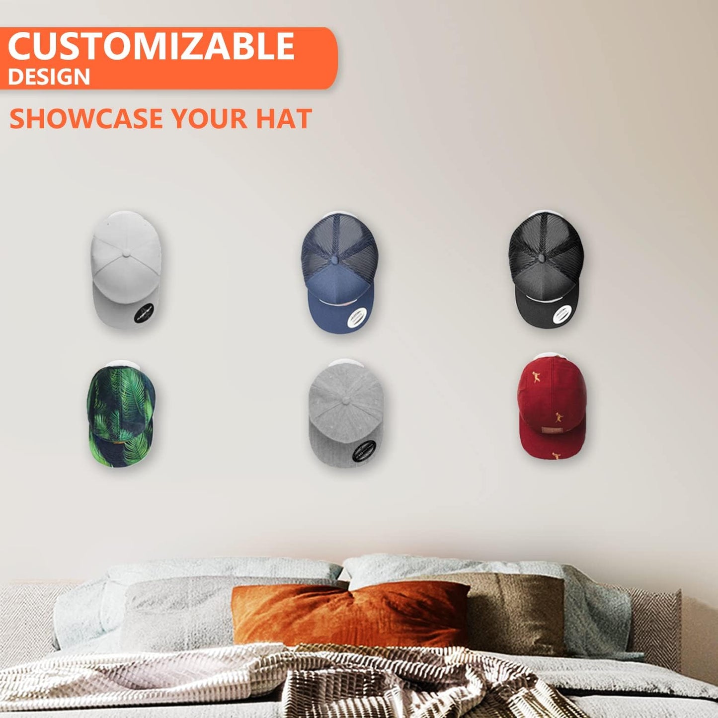 20-Pack Hat Hooks for Wall - Adhesive Hat Rack for Baseball Caps, Cap Organizer Holder | No Drilling | Stick on | (White)