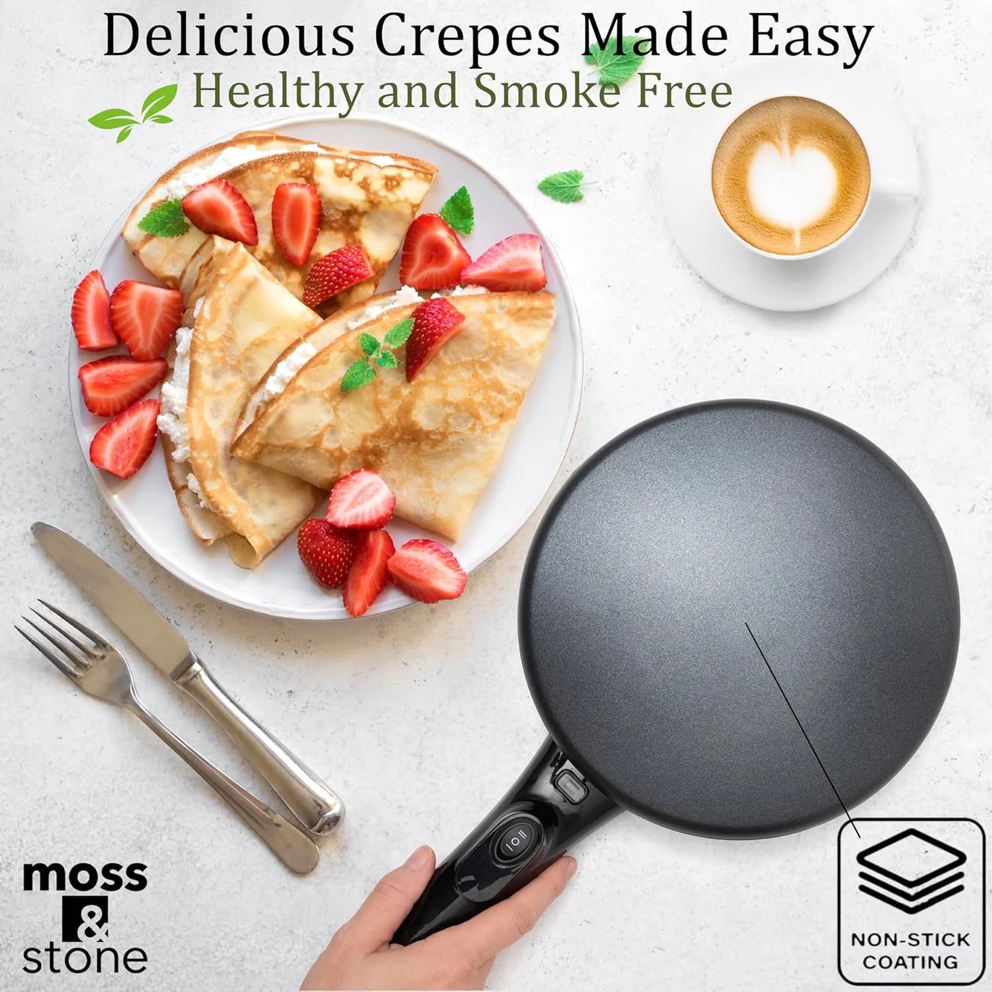 8 in Cordless Electric Crepe Maker Auto Off, Dual Temperature
