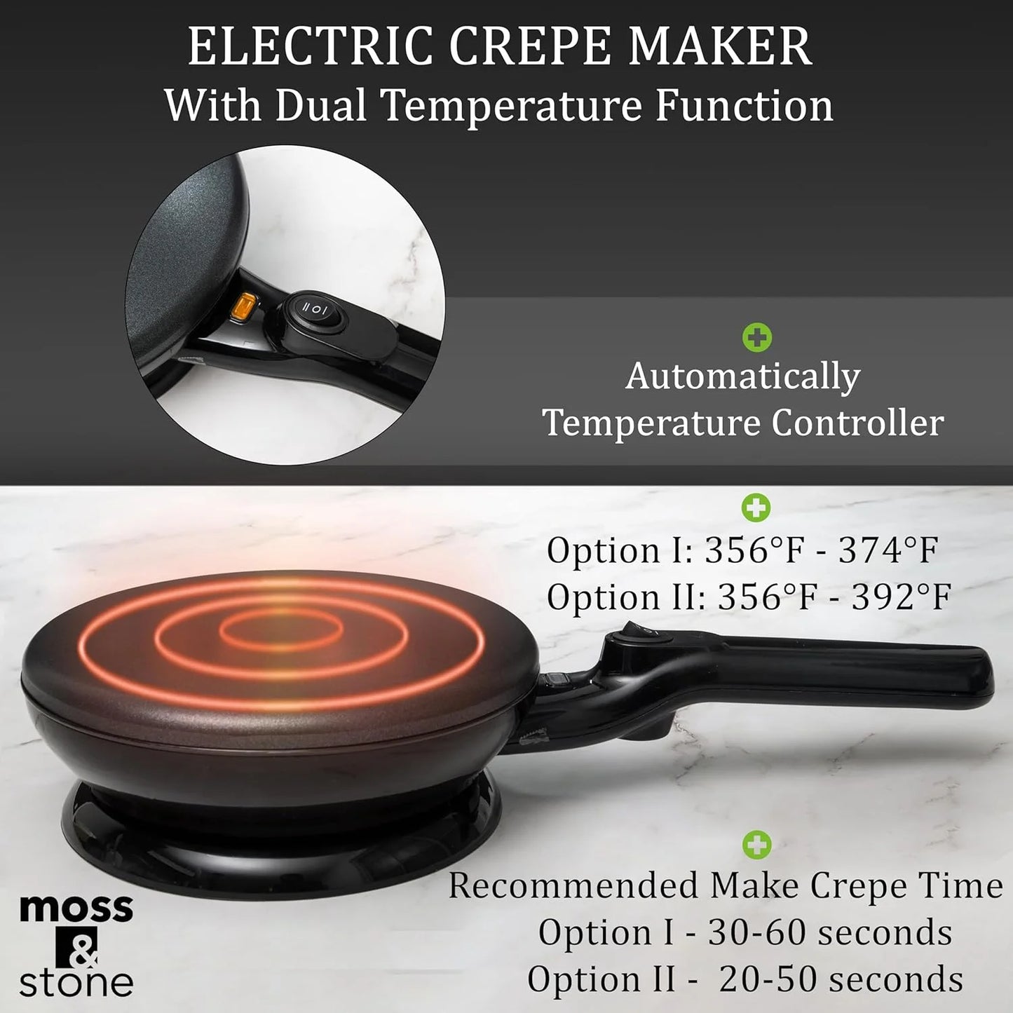 8 in Cordless Electric Crepe Maker Auto Off, Dual Temperature