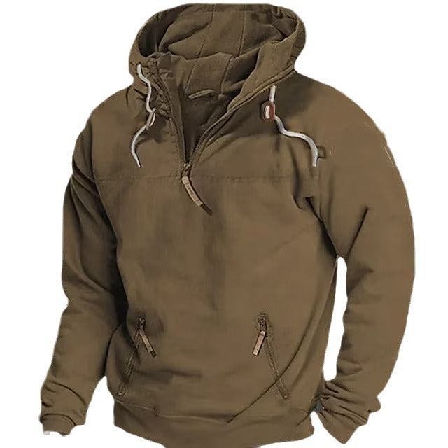 Hooded Solid Color Men's Casual Sweatshirt Thickened Coat