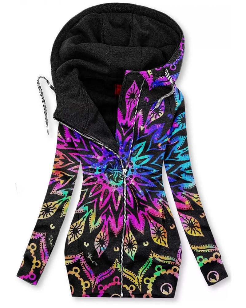 Zipper Pattern 3D Printed Long Sleeve Hooded All-matching Hoodie