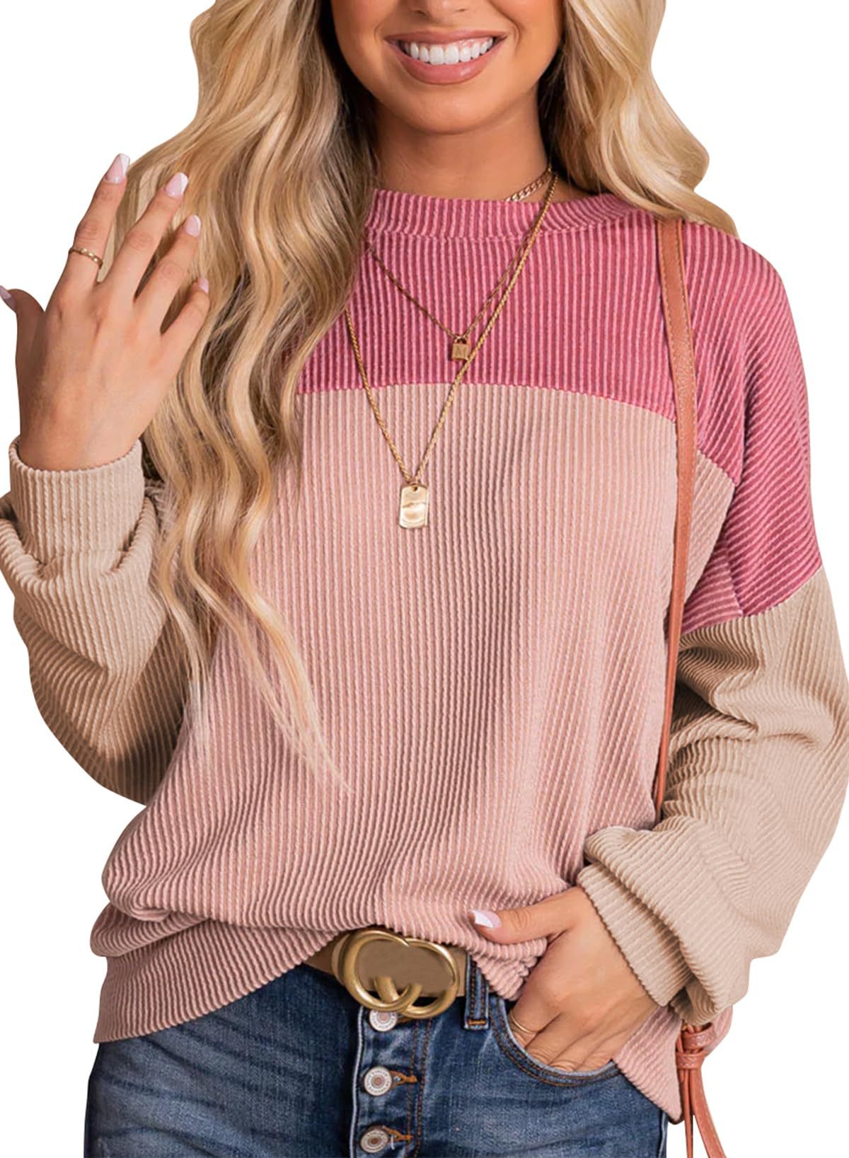 All-match Color Matching Long-sleeved Top Women's Loose Polyester Sweater