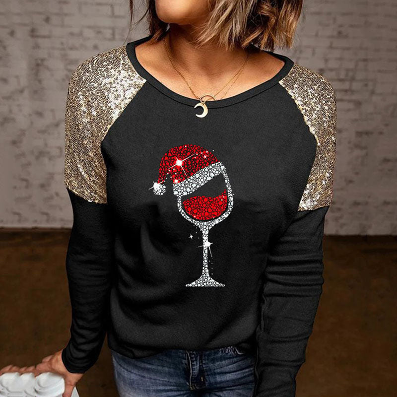 Women's Sequined Long-sleeved T-shirt