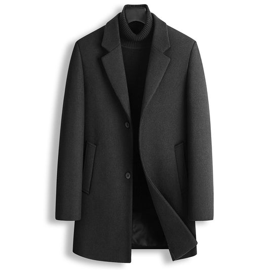 Casual Men's Blazer Collar Single Breasted Wool Jacket