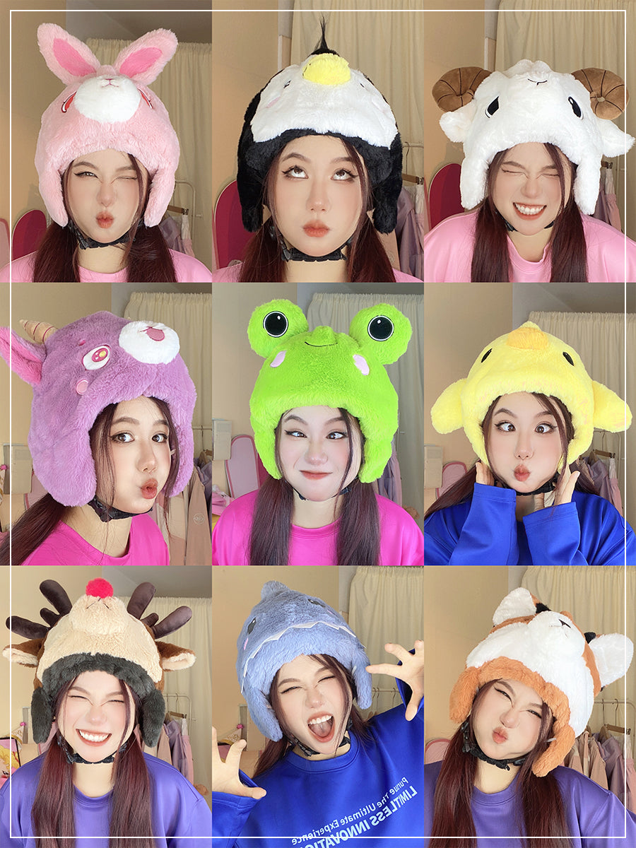 Original Cute Cartoon Animal Plush Ski Helmet Decorative Cap Set