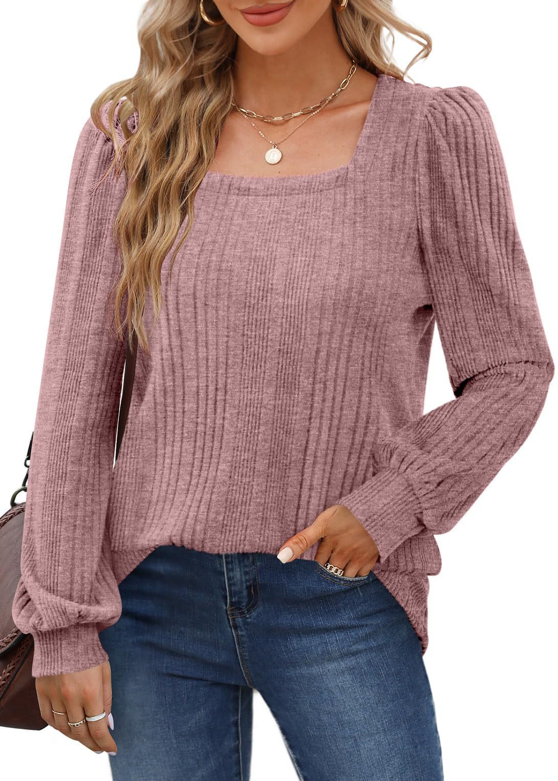 Women's Sunken Stripe Square Collar Fashion Casual Long Sleeve Top