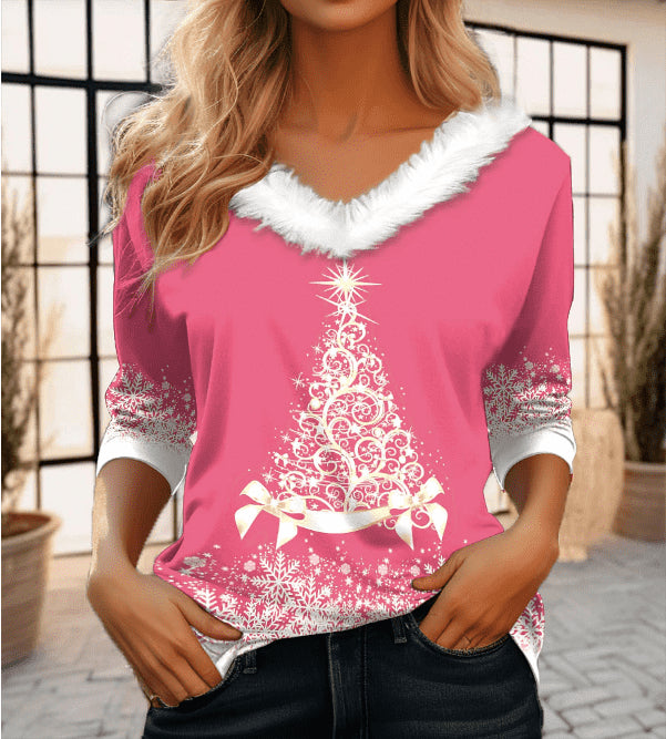 Women's Fashion Casual Long Sleeve V-neck Pullover T-shirt