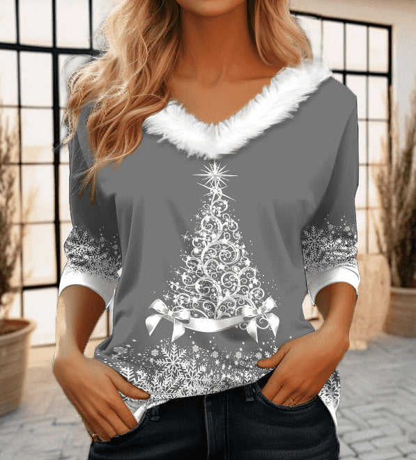 Women's Fashion Casual Long Sleeve V-neck Pullover T-shirt