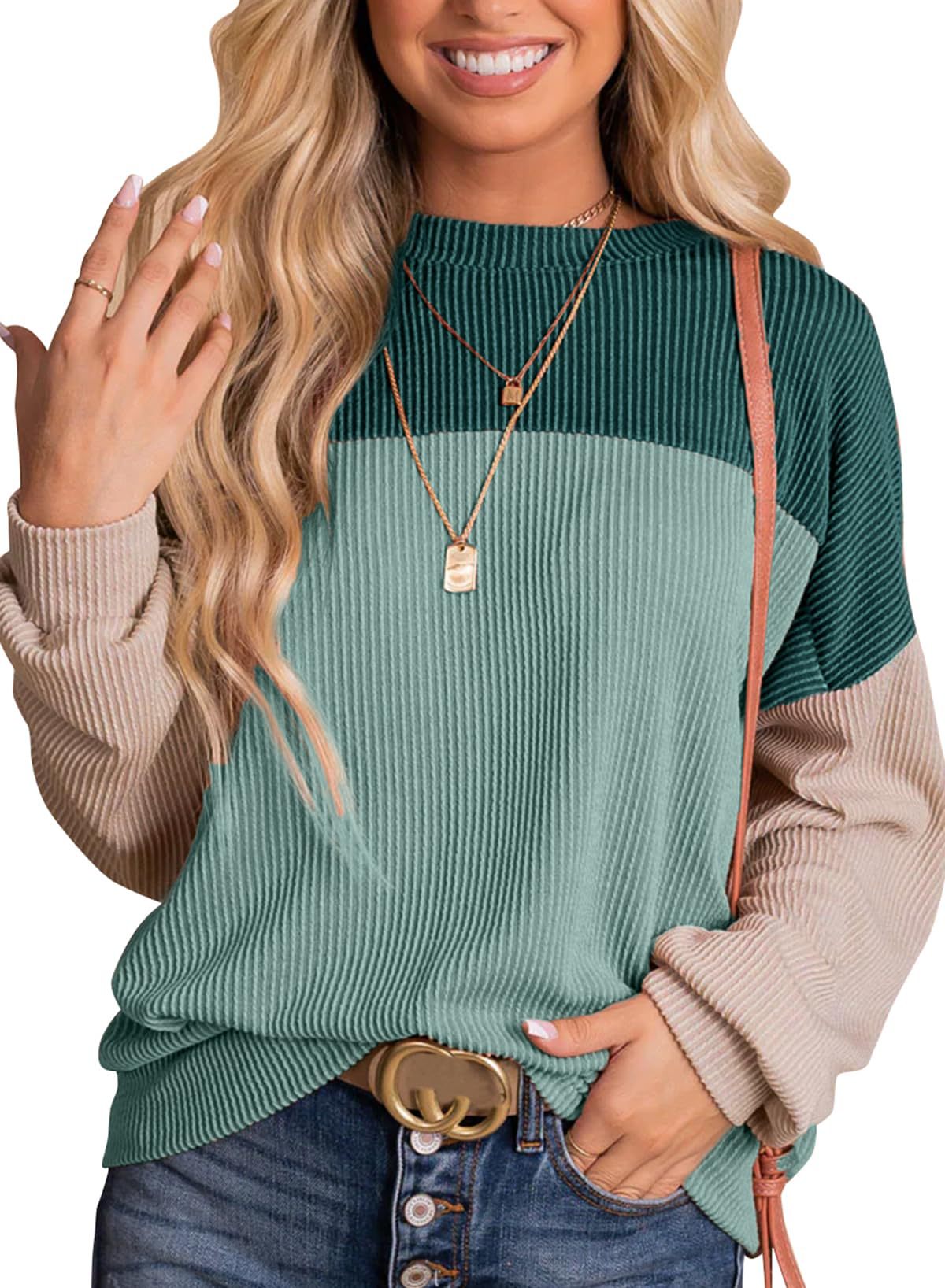 All-match Color Matching Long-sleeved Top Women's Loose Polyester Sweater