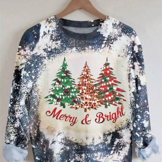 Women's Christmas Tree Printed Long-sleeved Top