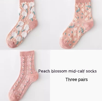 Korean Version Flower Three-dimensional Spring And Autumn Long Socks