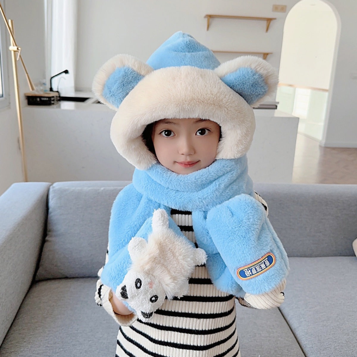 Children's Hat Scarf Gloves One-piece Hat