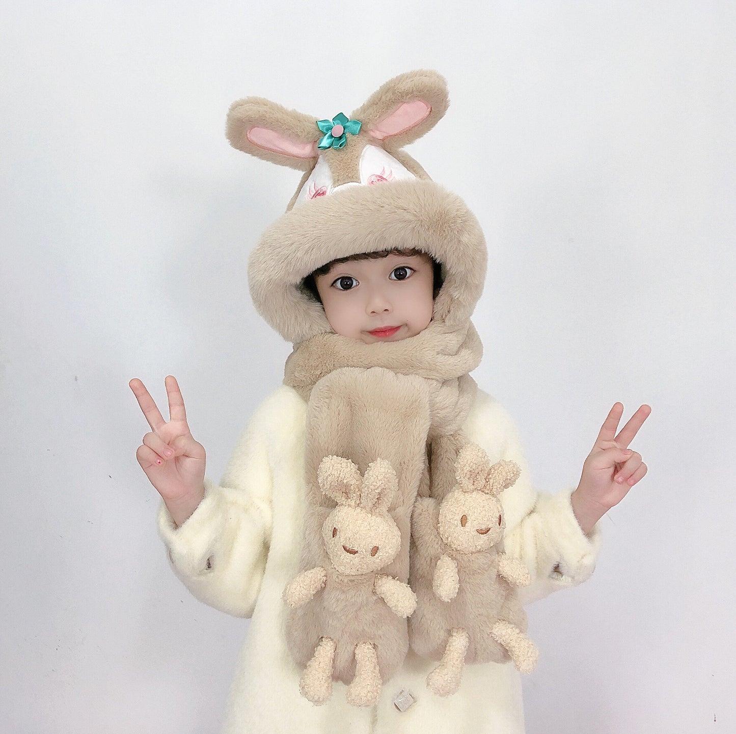 Children's Hat Scarf Gloves One-piece Hat