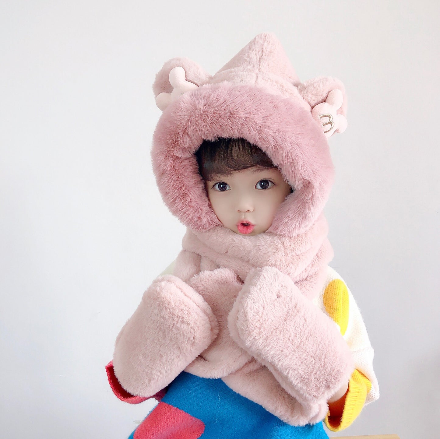 Children's Hat Scarf Gloves One-piece Hat