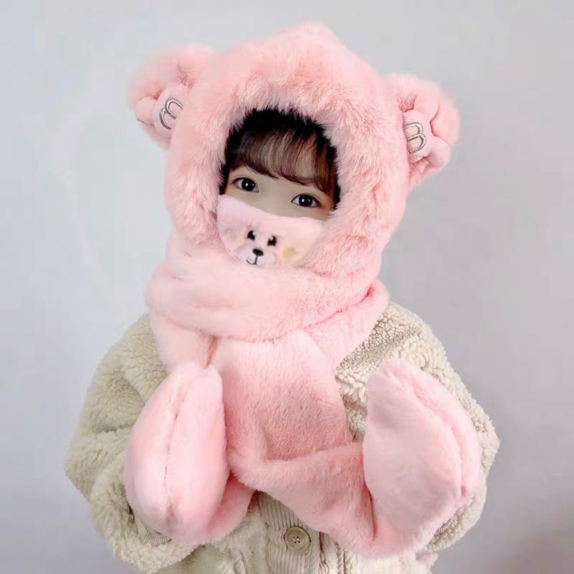 Children's Hat Scarf Gloves One-piece Hat