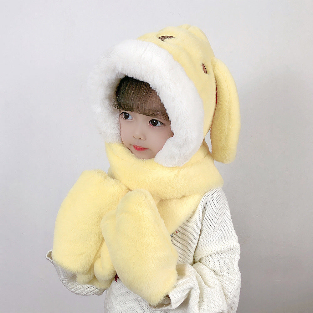 Children's Hat Scarf Gloves One-piece Hat