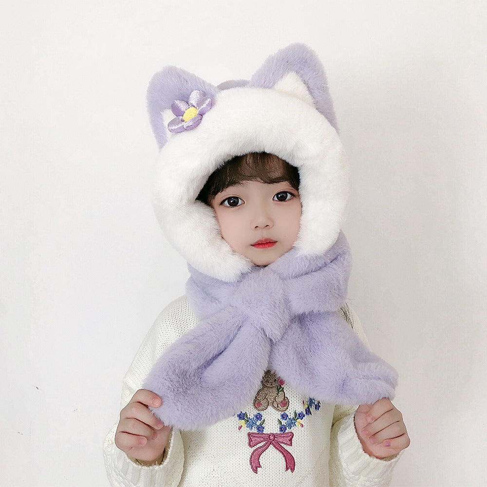 Children's Hat Scarf Gloves One-piece Hat