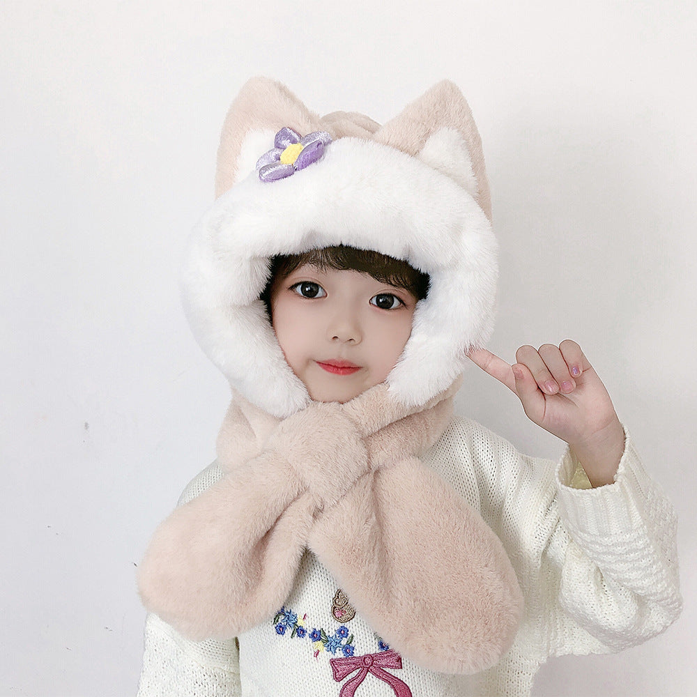 Children's Hat Scarf Gloves One-piece Hat