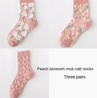 Korean Version Flower Three-dimensional Spring And Autumn Long Socks