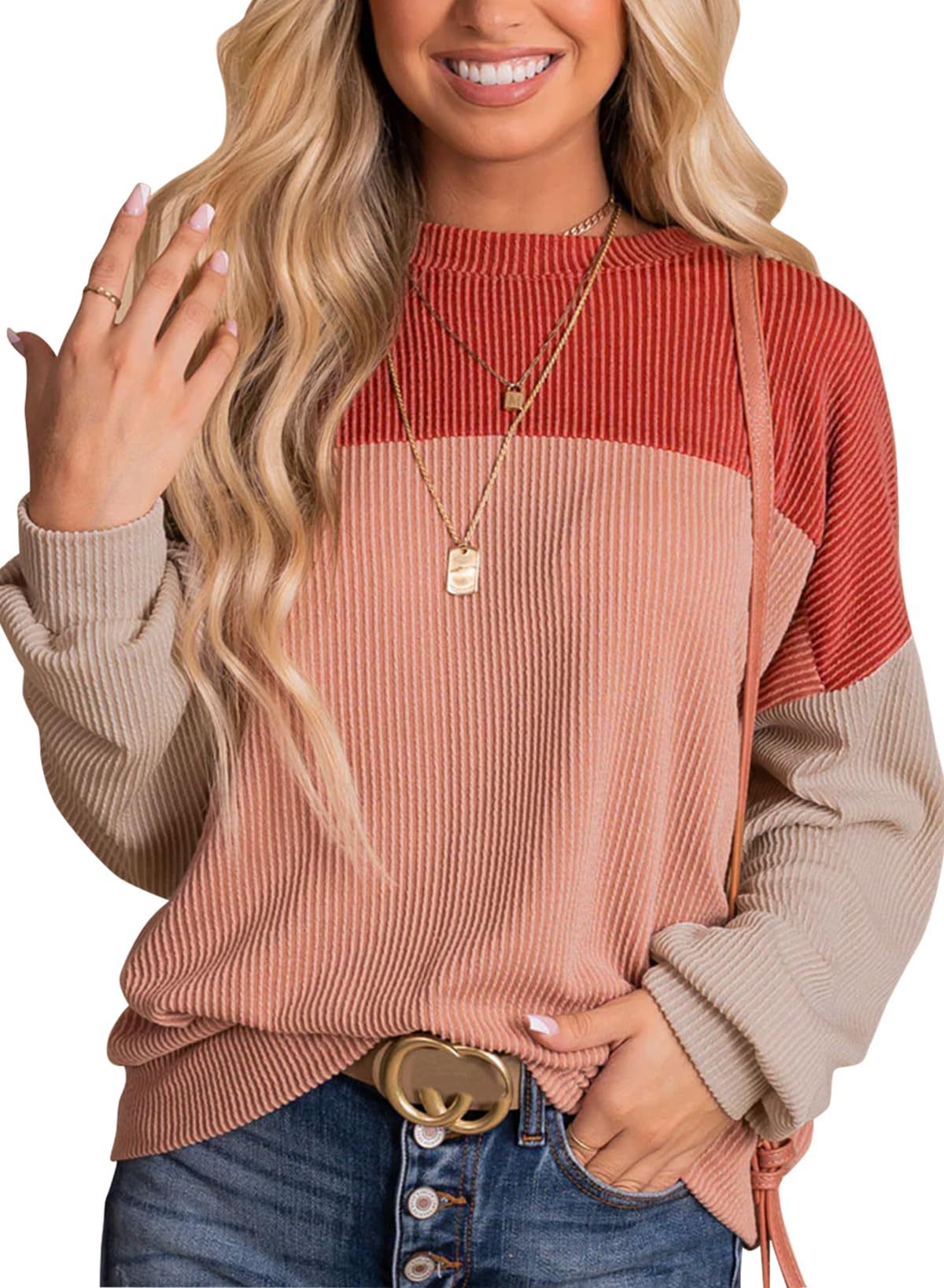 All-match Color Matching Long-sleeved Top Women's Loose Polyester Sweater