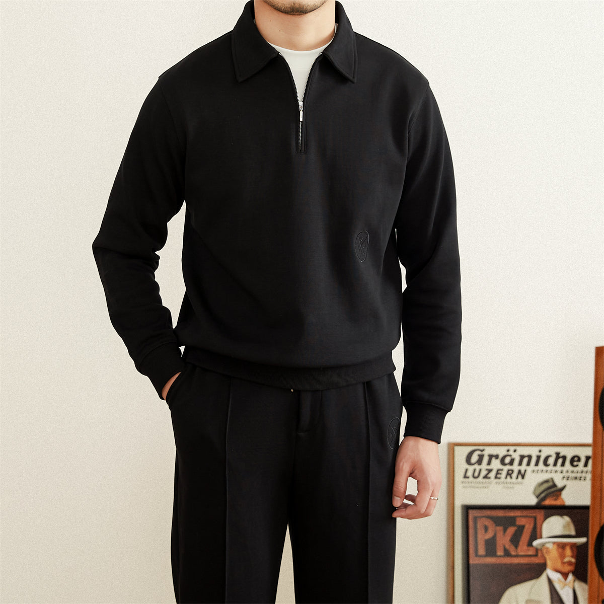 Men's Sports Lapel Sweater Long-sleeved Bottoming Shirt