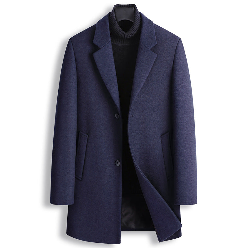 Casual Men's Blazer Collar Single Breasted Wool Jacket